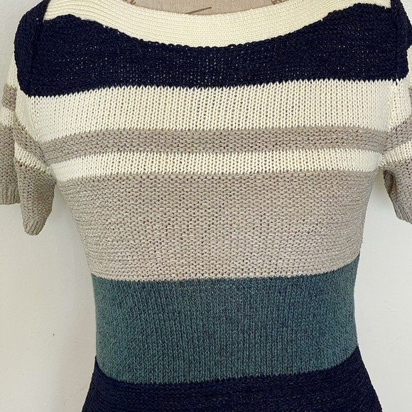 Ann Taylor Womens Sweater Knit Striped   XS Colorblock Short Sleeve Cable Chain - Picture 7 of 12